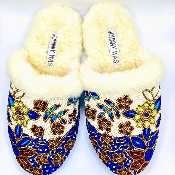 Johnny Was BLOOM BEADED MULE SLIPPERS size 7 - Picture 1 of 16